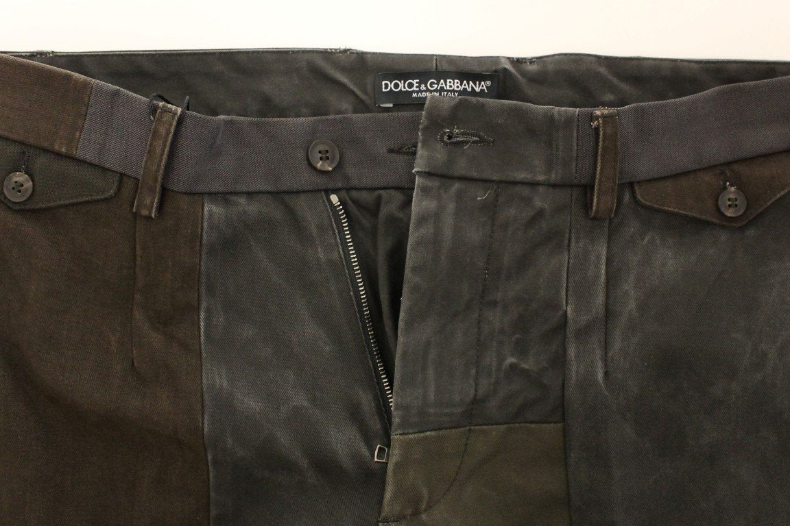 Brown Gray Patchwork Slimfit Pants Chinos
