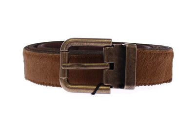 Brown Fur Leather Logo Belt