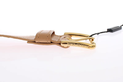 Brown Leather Gold Buckle Logo Belt
