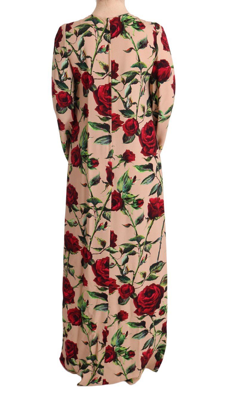 Pink Red Roses Stretch Sheath Dress
