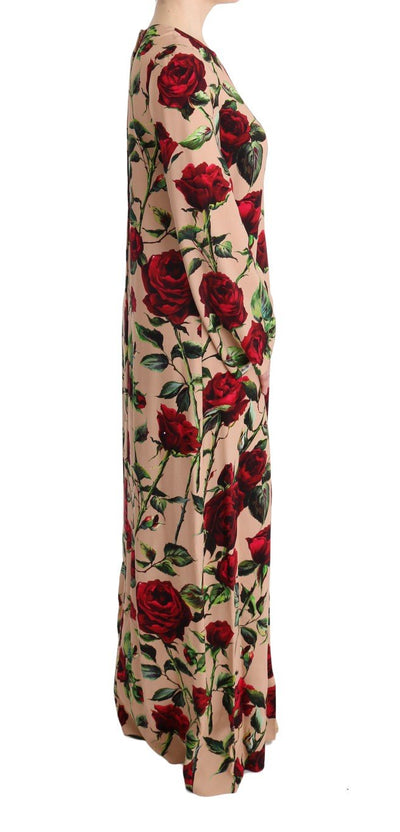 Pink Red Roses Stretch Sheath Dress
