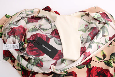 Pink Red Roses Stretch Sheath Dress