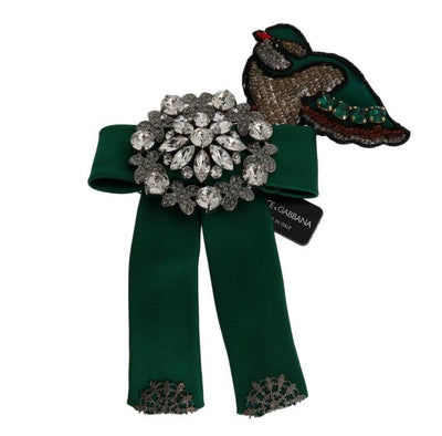 Green Silk Crystal Bird Bow Hair Clip