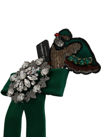 Green Silk Crystal Bird Bow Hair Clip