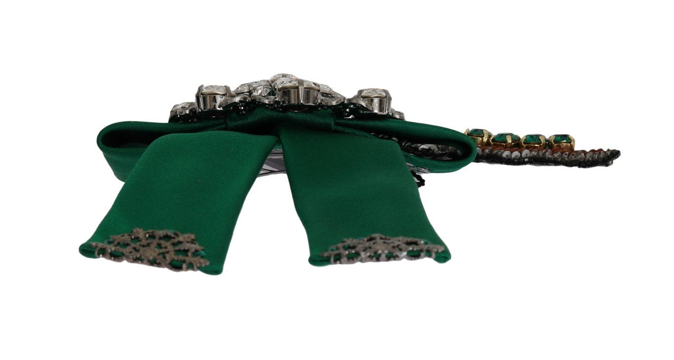 Green Silk Crystal Bird Bow Hair Clip