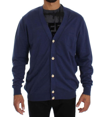 Blue Linen Cotton Full Button Cardigan Sweater