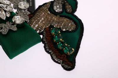 Green Silk Crystal Bird Bow Hair Clip