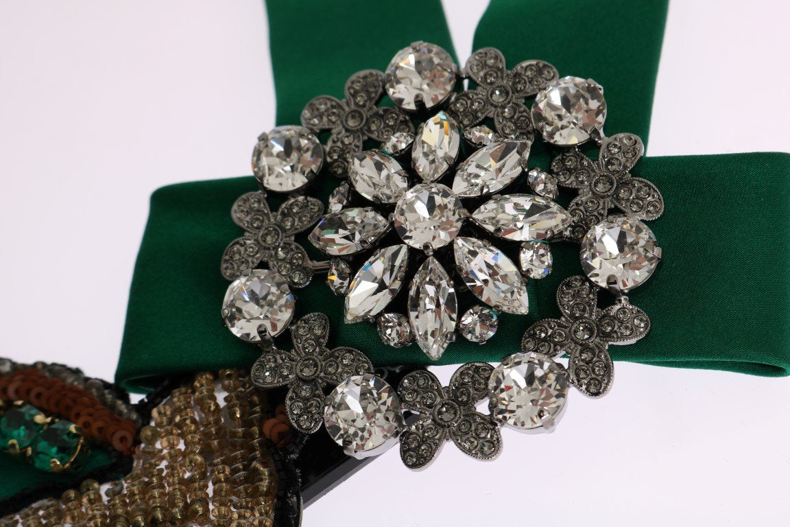 Green Silk Crystal Bird Bow Hair Clip