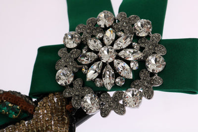 Green Silk Crystal Bird Bow Hair Clip