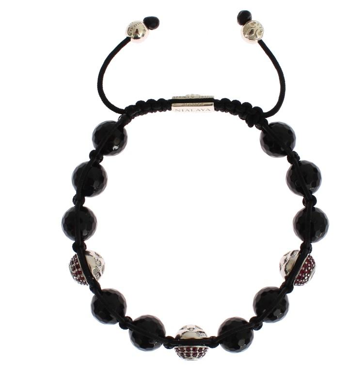 Black Agate Red CZ 925 Silver Bracelet