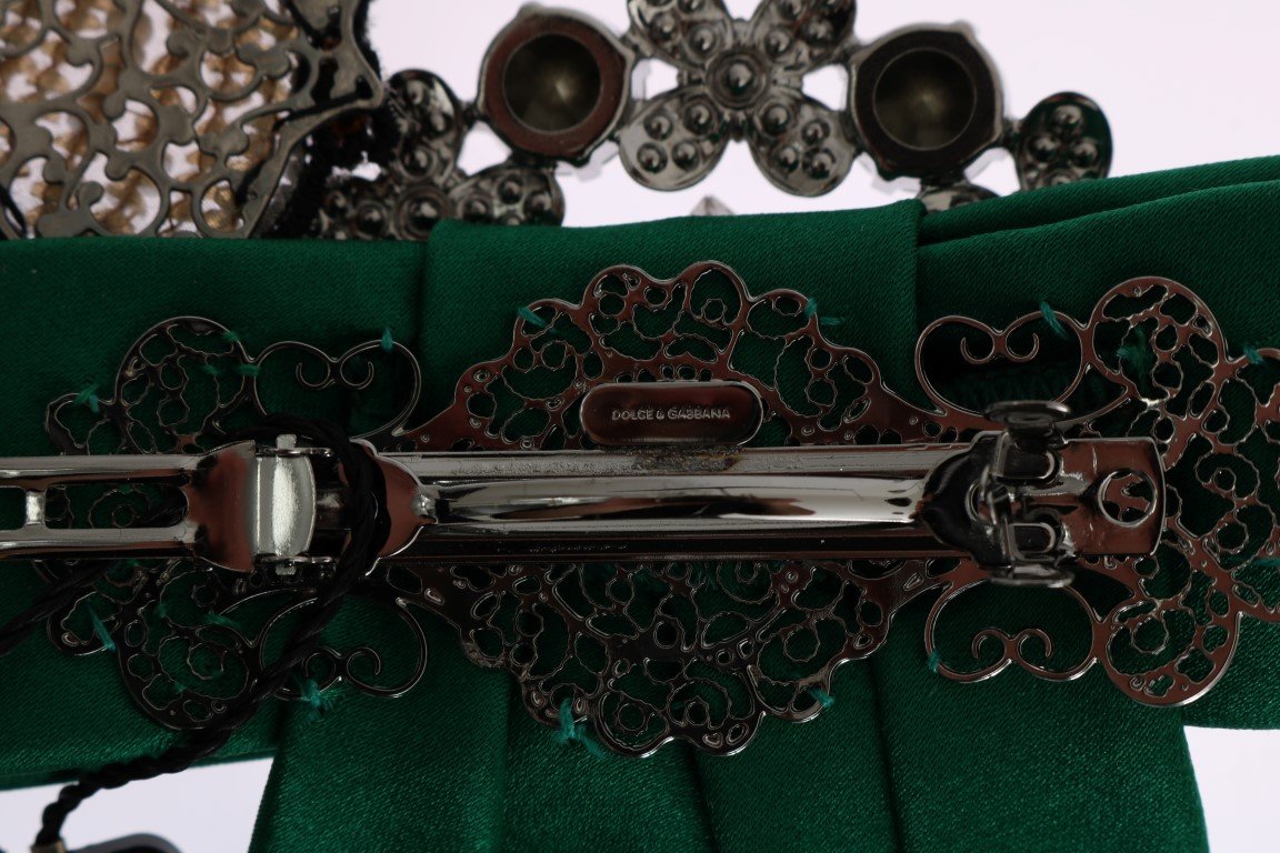 Green Silk Crystal Bird Bow Hair Clip