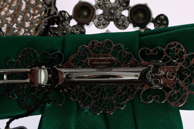 Green Silk Crystal Bird Bow Hair Clip