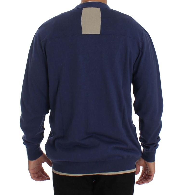 Blue Linen Cotton Full Button Cardigan Sweater