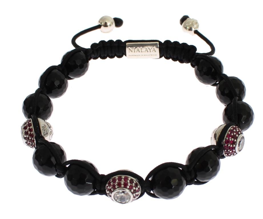 Black Agate Red CZ 925 Silver Bracelet