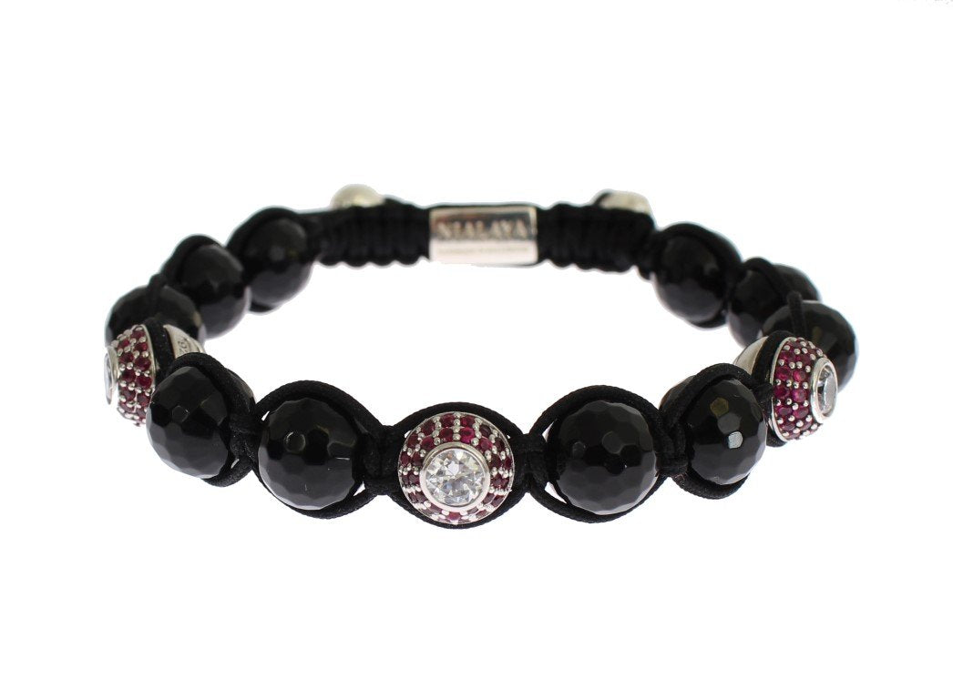 Black Agate Red CZ 925 Silver Bracelet
