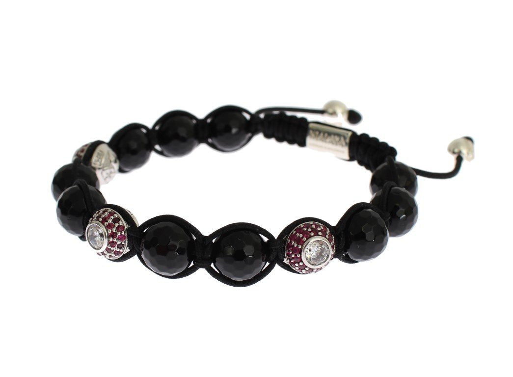 Black Agate Red CZ 925 Silver Bracelet