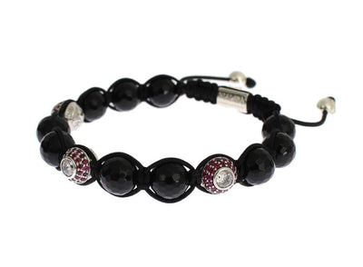 Black Agate Red CZ 925 Silver Bracelet
