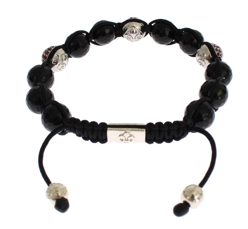 Black Agate Red CZ 925 Silver Bracelet
