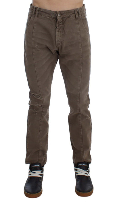 Beige Cotton Slim Fit Jeans