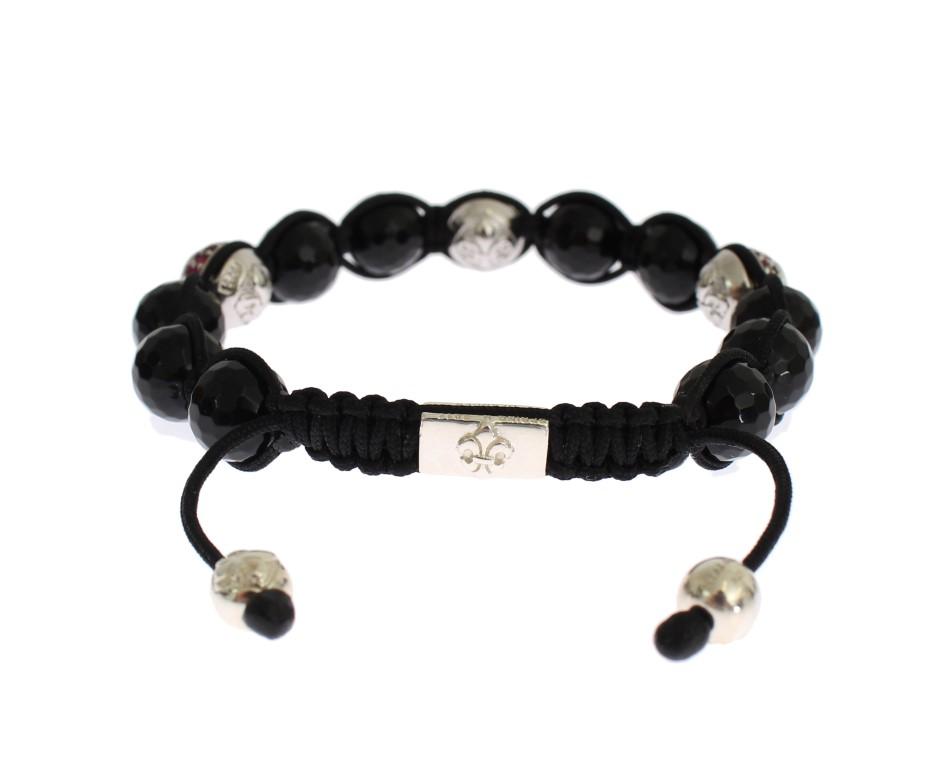 Black Agate Red CZ 925 Silver Bracelet