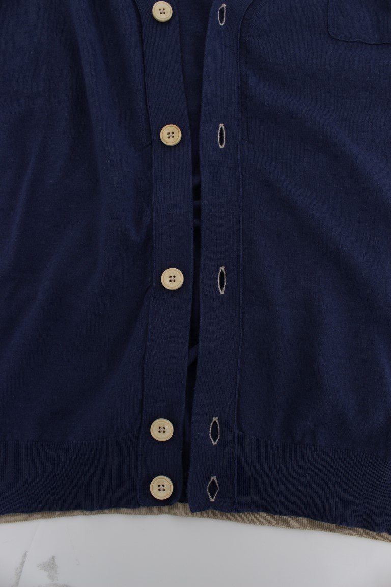 Blue Linen Cotton Full Button Cardigan Sweater
