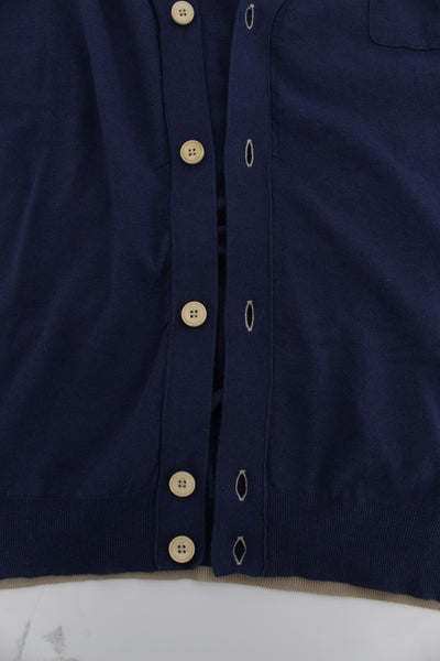Blue Linen Cotton Full Button Cardigan Sweater