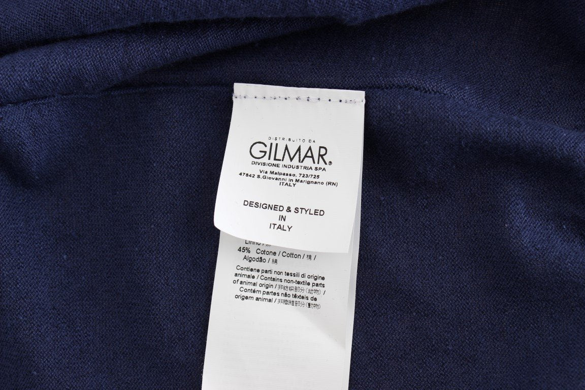 Blue Linen Cotton Full Button Cardigan Sweater