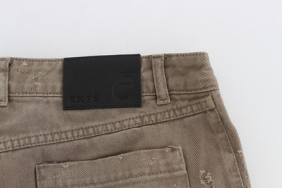 Beige Cotton Slim Fit Jeans