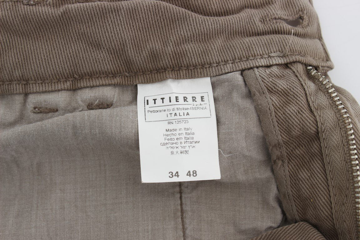 Beige Cotton Slim Fit Jeans