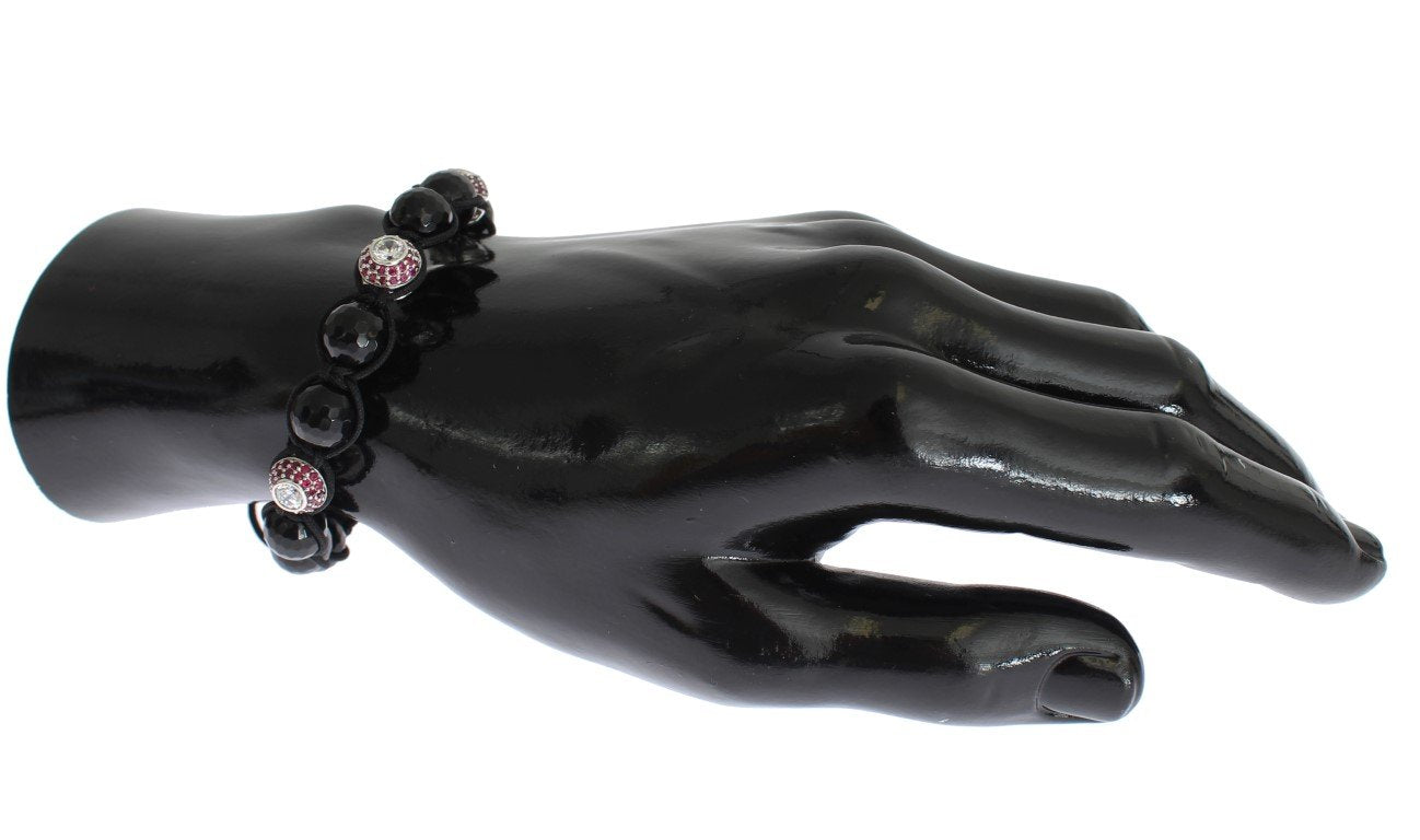 Black Agate Red CZ 925 Silver Bracelet