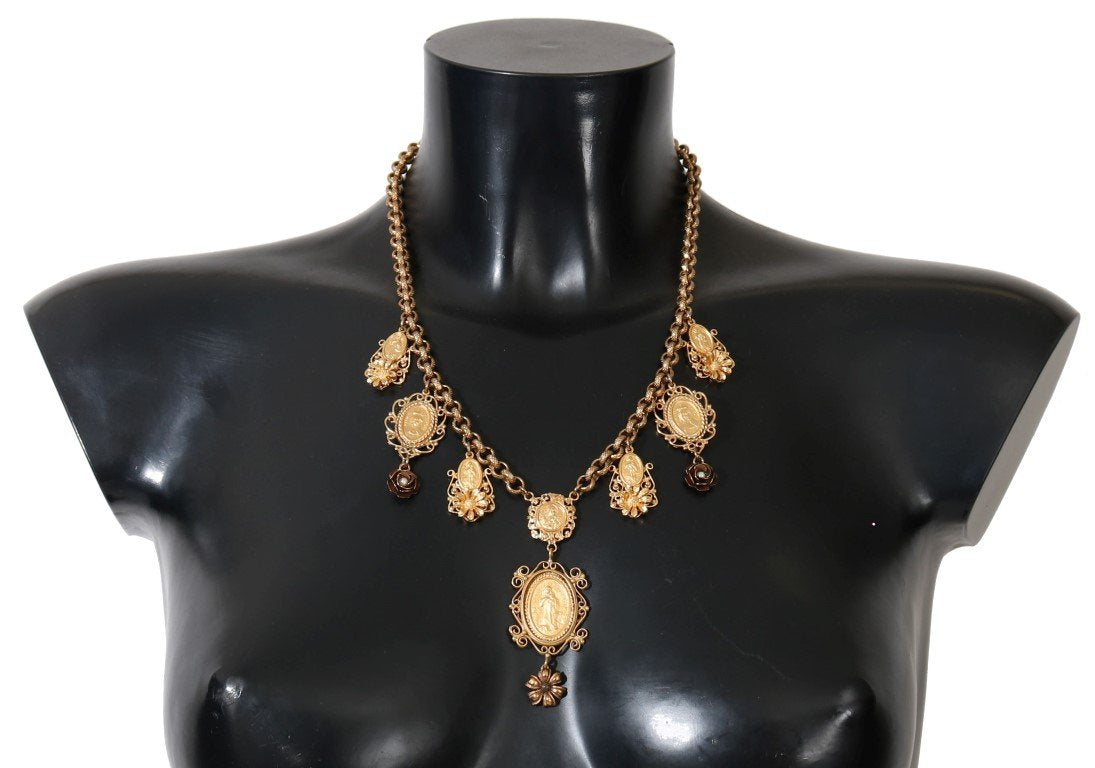 Gold Brass Religious Charms Maria Coins Necklace
