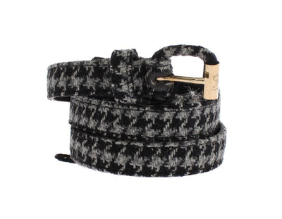 Gray Cotton Houndstooth Gold Buckle Logo Belt
