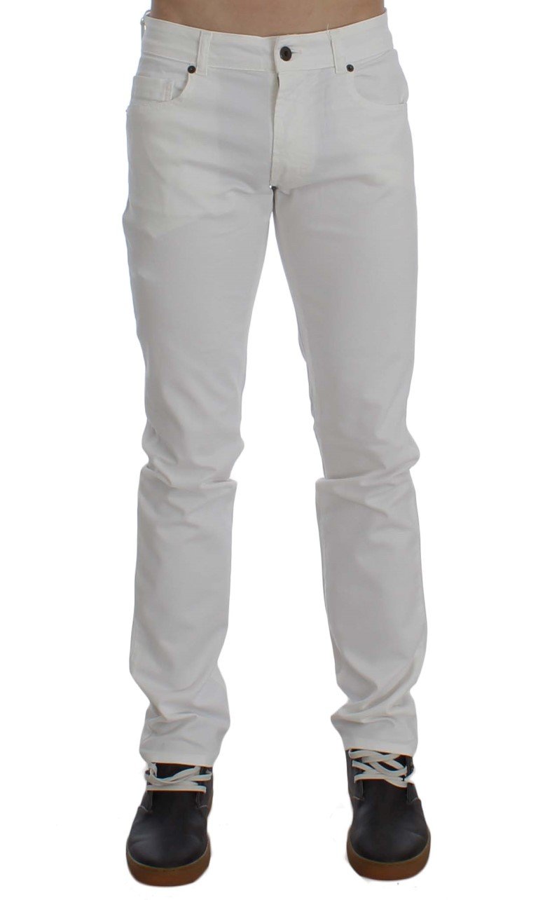 White Cotton Stretch Slim Fit Jeans