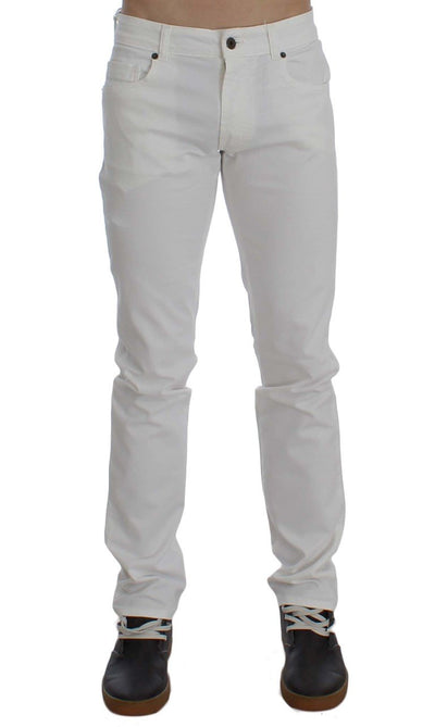 White Cotton Stretch Slim Fit Jeans