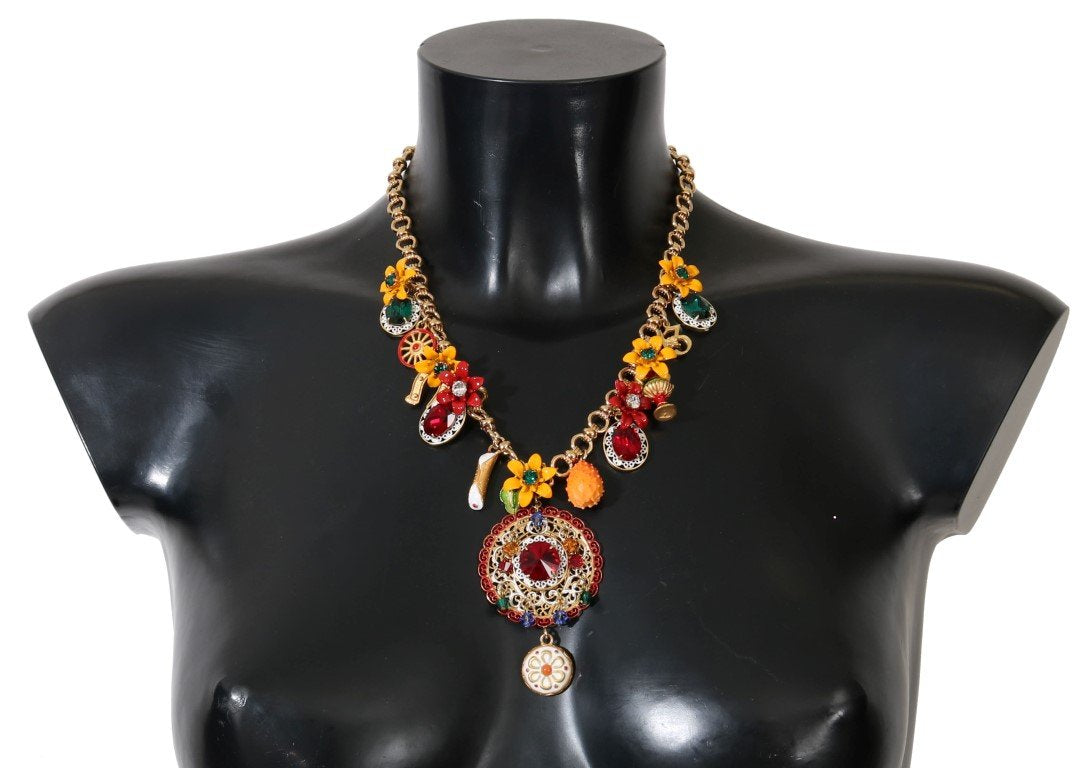 Gold Carretto Crystal Charms Statement Necklace