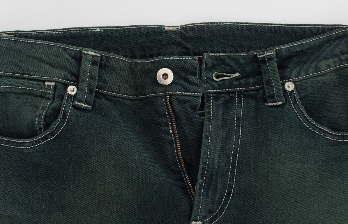 Green Stretch Cotton Slim Fit Jeans