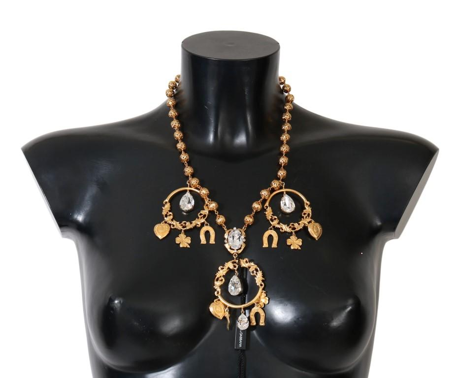 Gold Brass Clear Crystal SICILY Charms Necklace