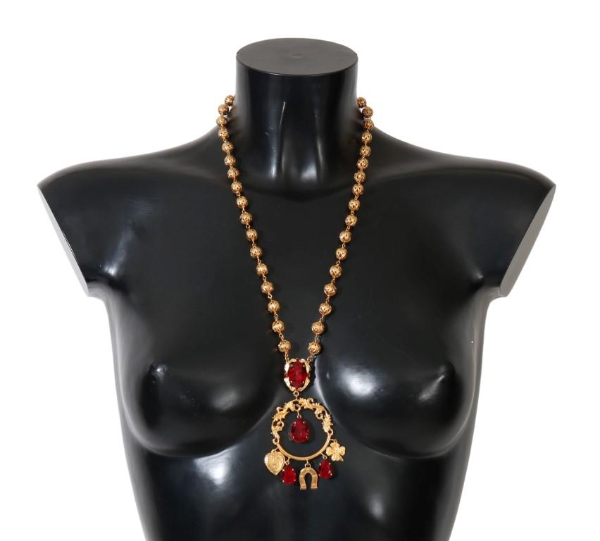 Gold Brass Red Crystal SICILY Charms Necklace