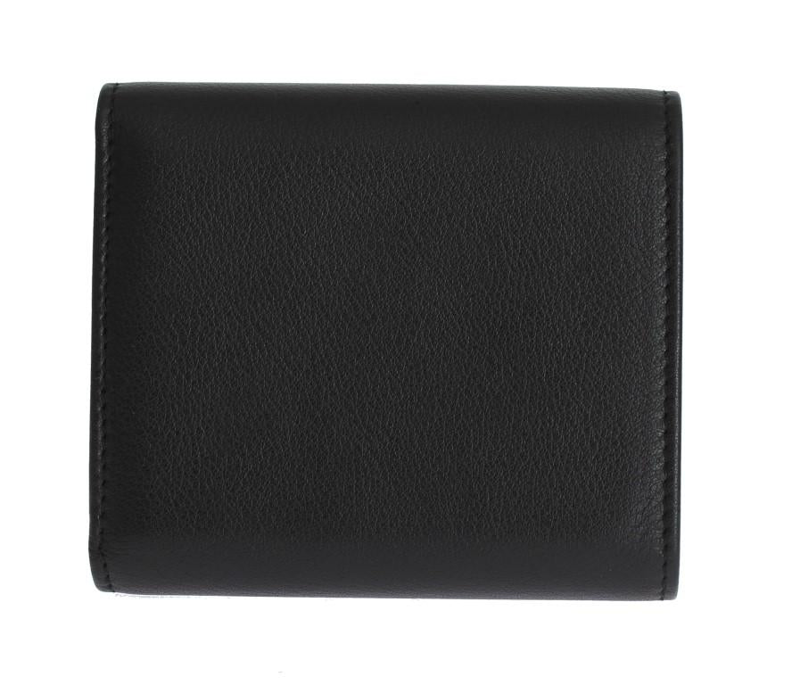 Black Leather Gold Lock Trifold Wallet
