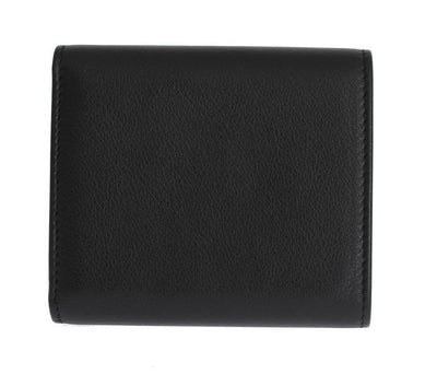 Black Leather Gold Lock Trifold Wallet