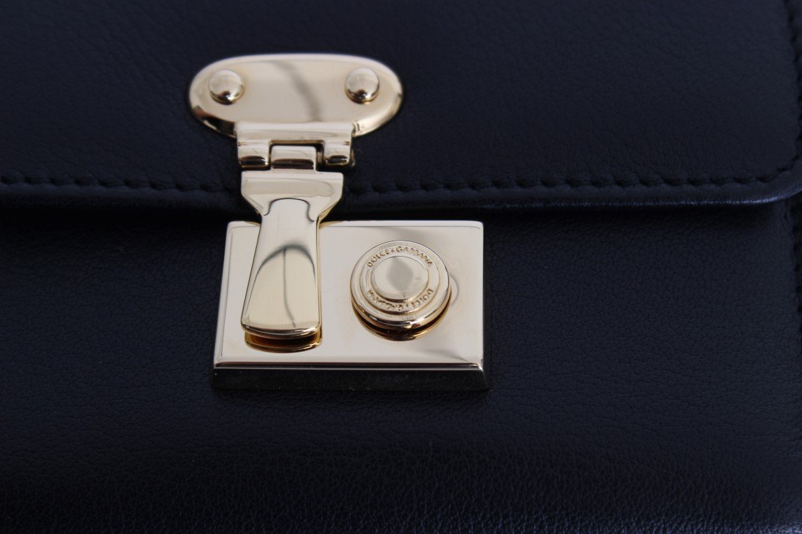 Black Leather Gold Lock Trifold Wallet