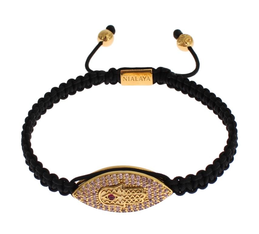 Hamsa Hand Red CZ Gold 925 Silver Bracelet