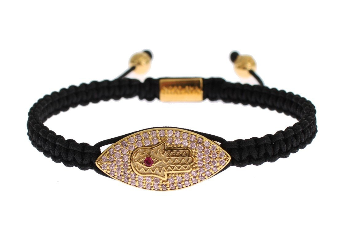 Hamsa Hand Red CZ Gold 925 Silver Bracelet