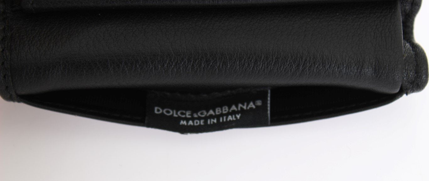 Black Leather Gold Lock Trifold Wallet