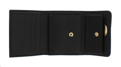 Black Leather Gold Lock Trifold Wallet