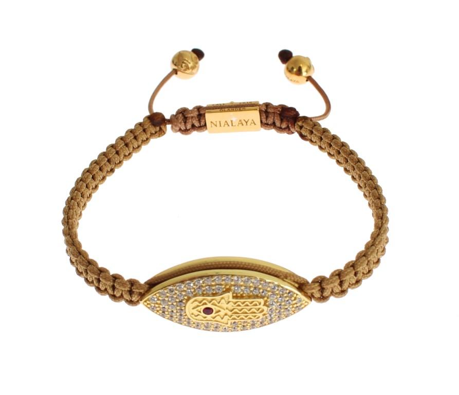 Hamsa Hand Red CZ Gold 925 Silver Bracelet