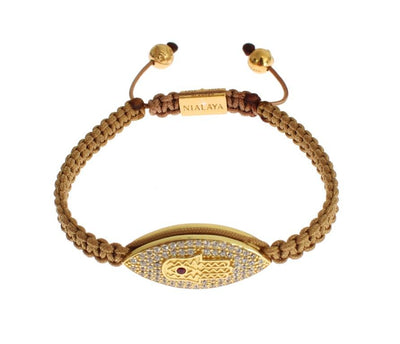 Hamsa Hand Red CZ Gold 925 Silver Bracelet