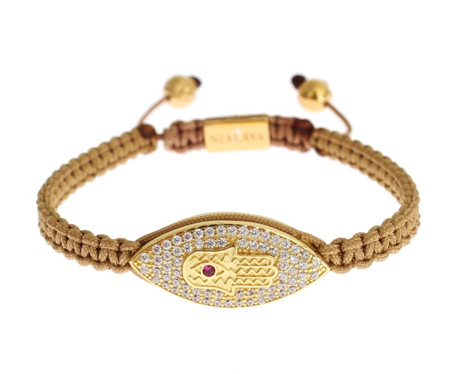 Hamsa Hand Red CZ Gold 925 Silver Bracelet