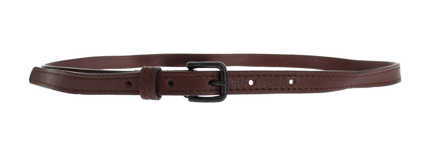 Brown Leather Black Buckle Logo Belt