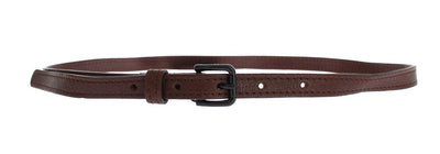 Brown Leather Black Buckle Logo Belt